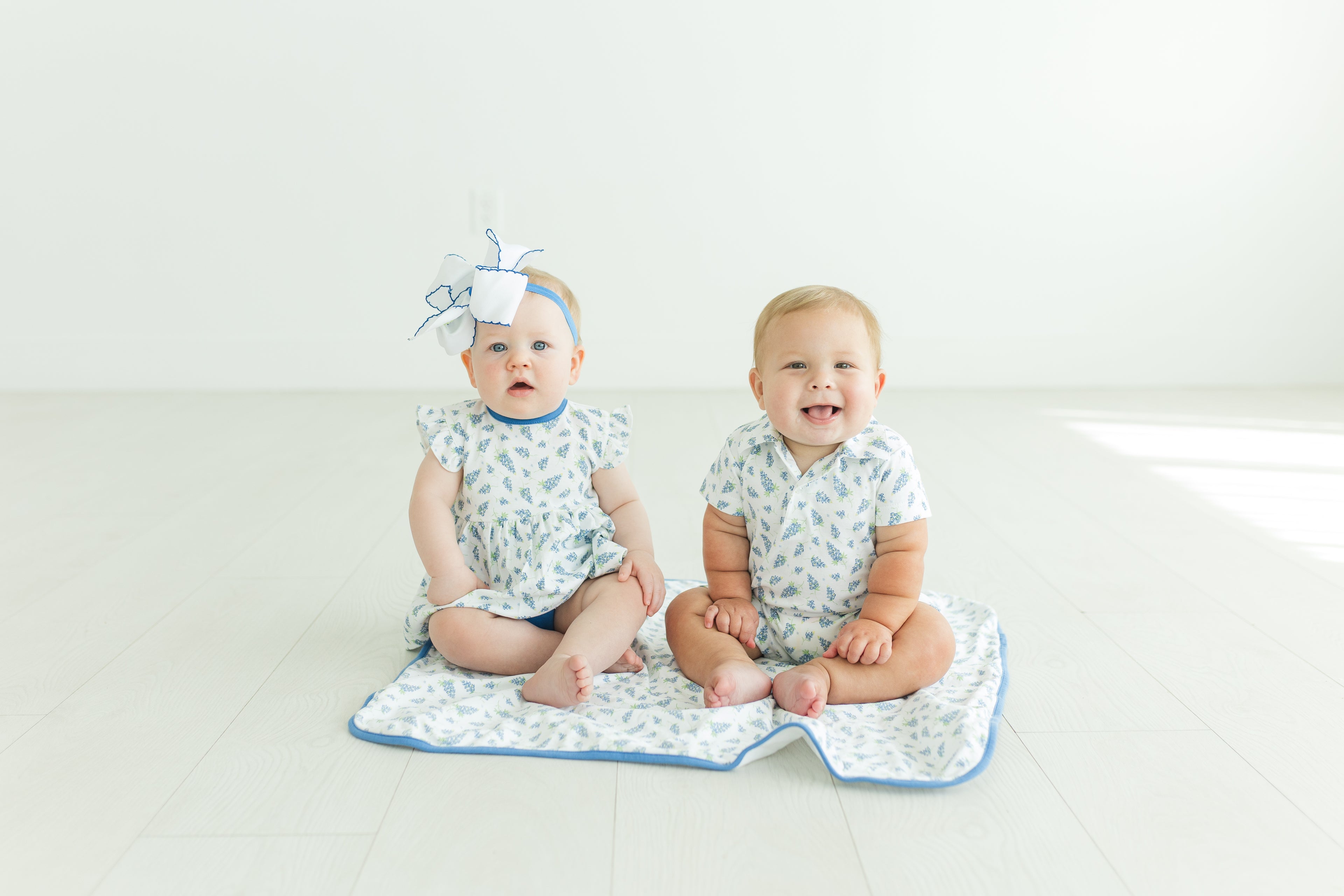 BOYS BLUEBONNET PIMA COLLARED ROMPER