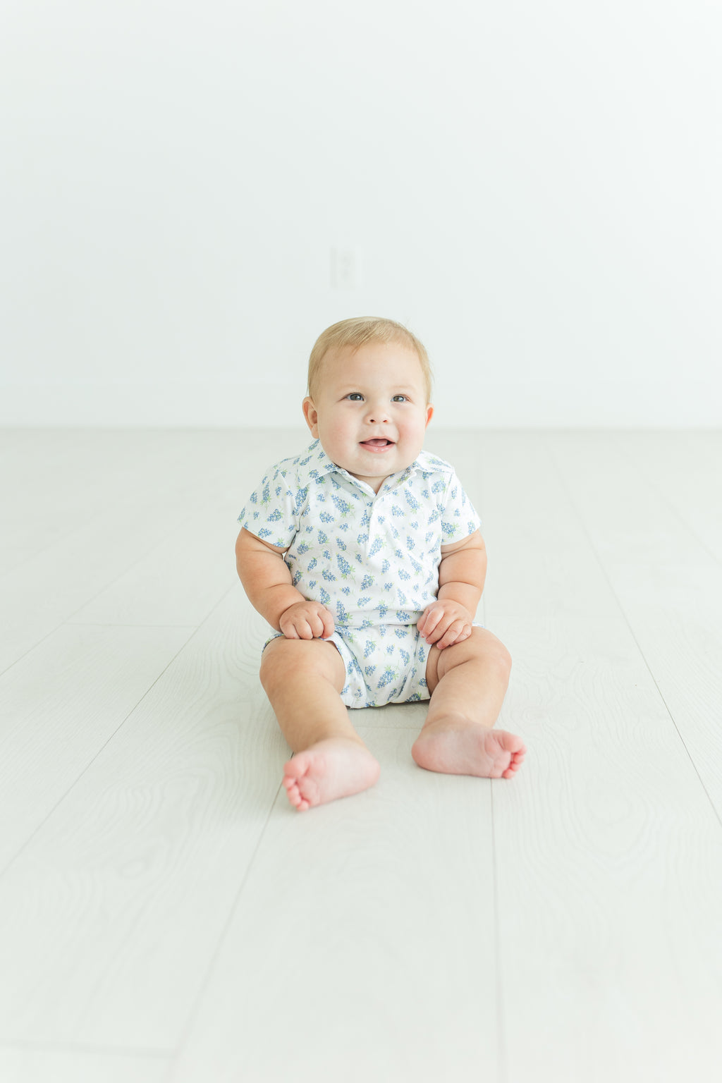 BOYS BLUEBONNET PIMA COLLARED ROMPER