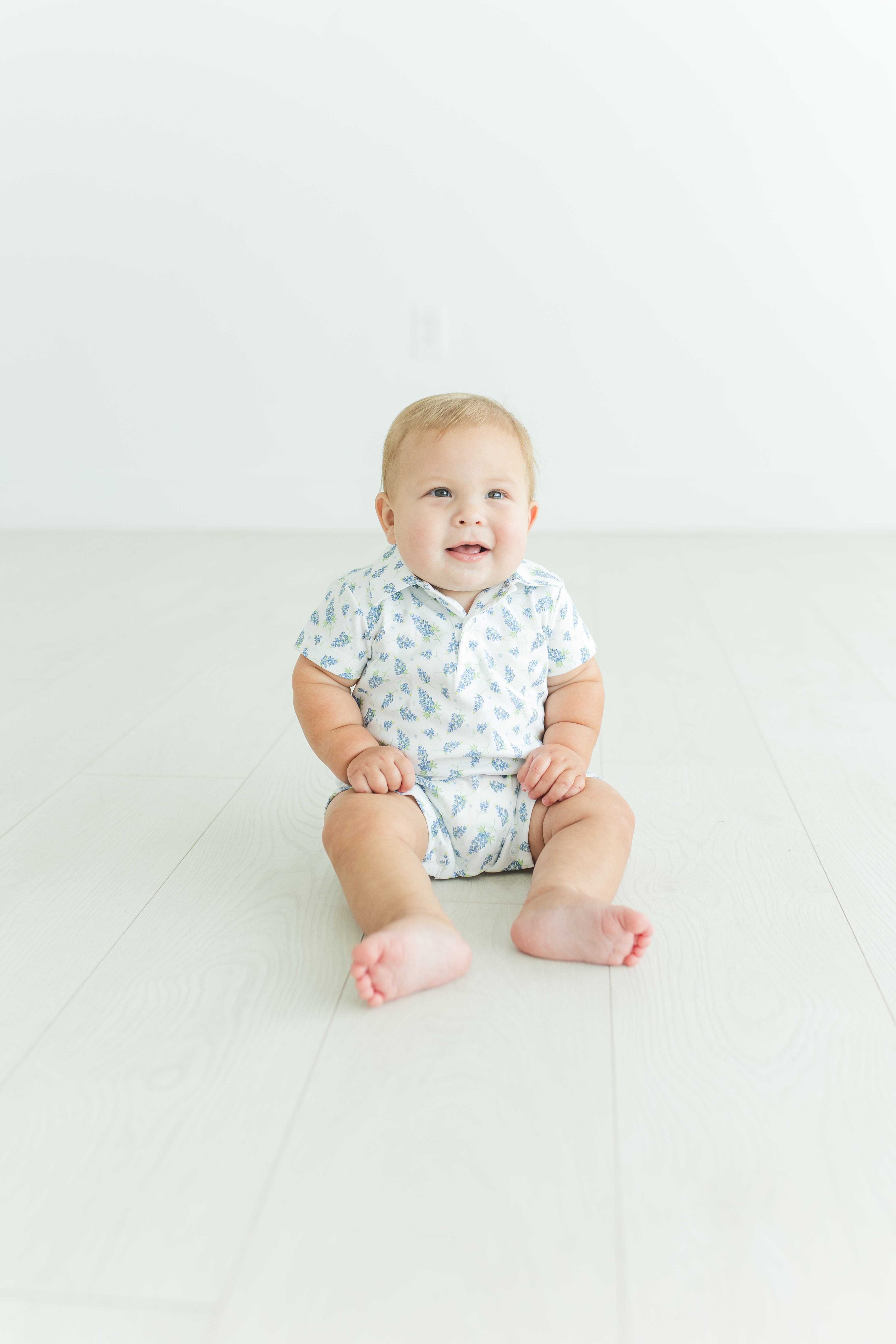 BOYS BLUEBONNET PIMA COLLARED ROMPER