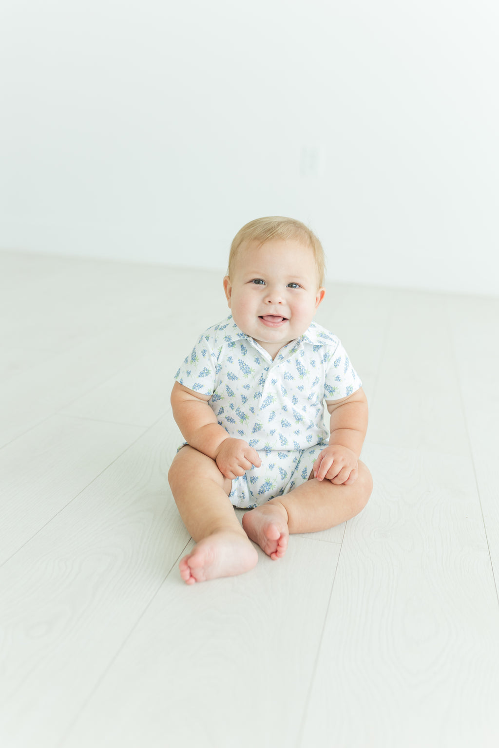 BOYS BLUEBONNET PIMA COLLARED ROMPER