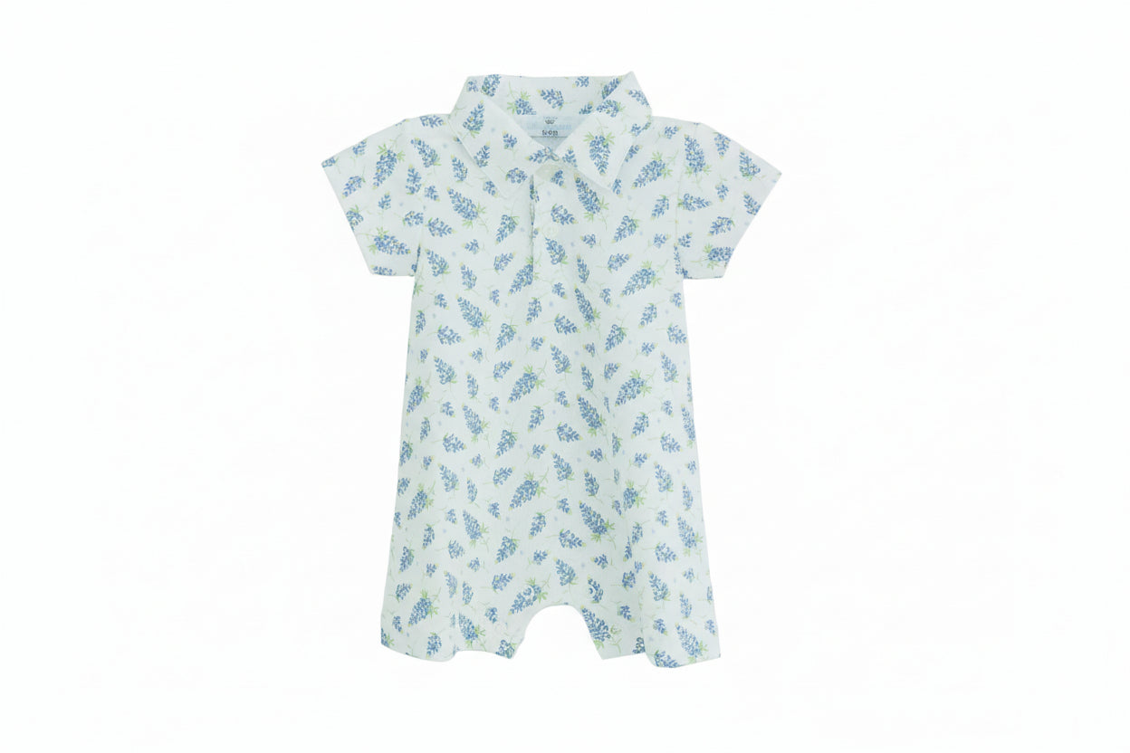 BOYS BLUEBONNET PIMA COLLARED ROMPER