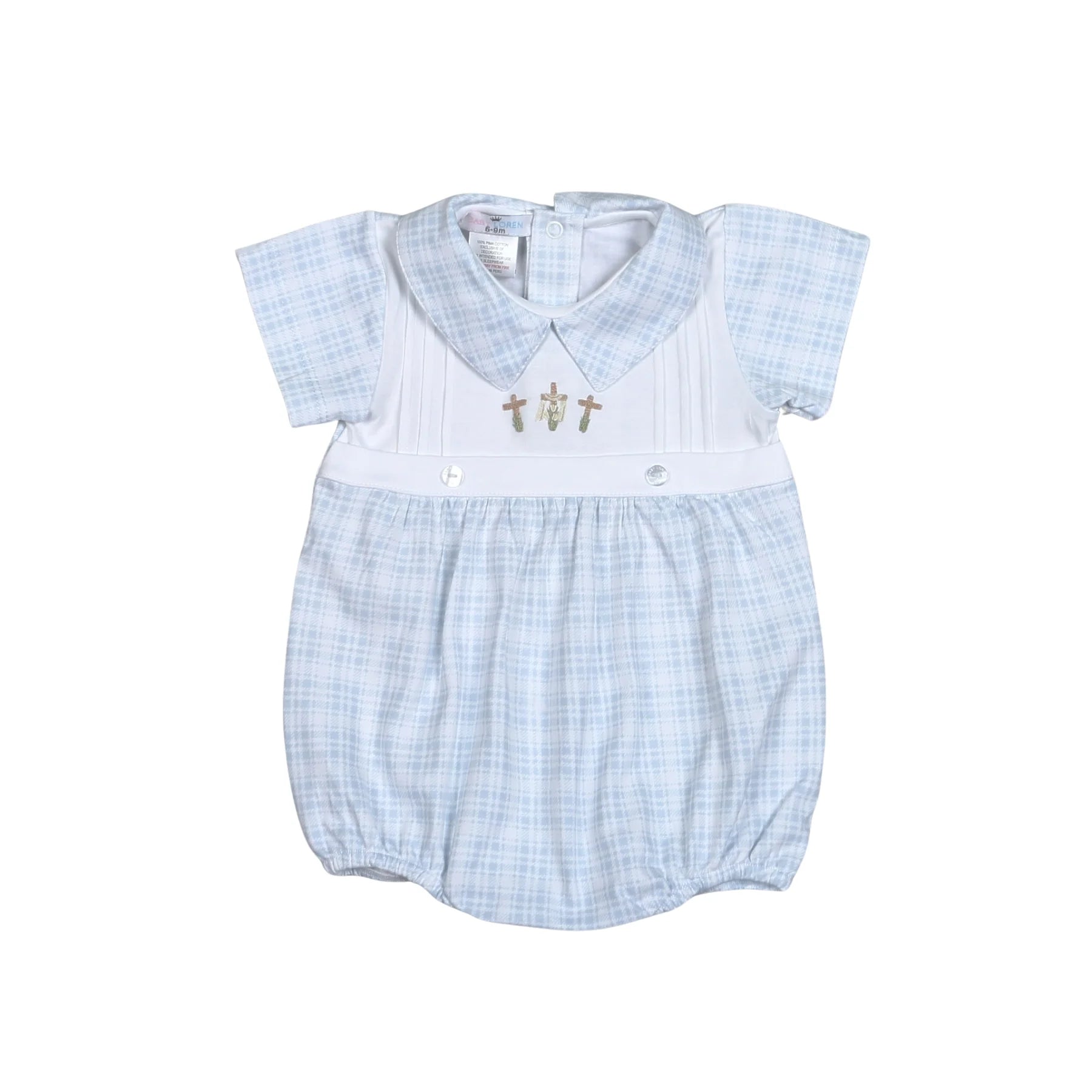 BLUE HOLLY CROSS HAND EMBROIDERED PIMA BUBBLE