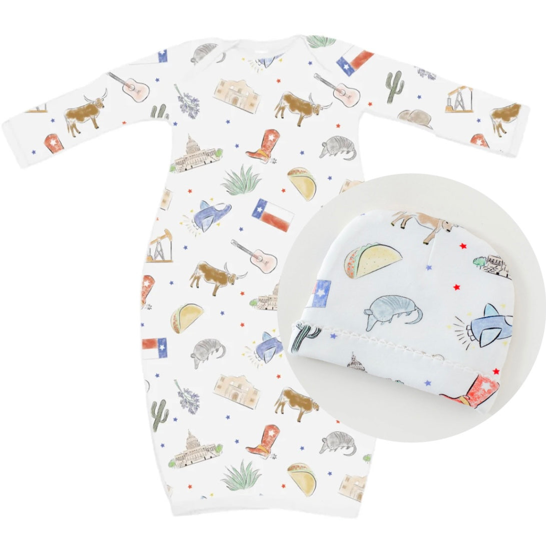 Texas Kids Newborn Gown & Hat Set