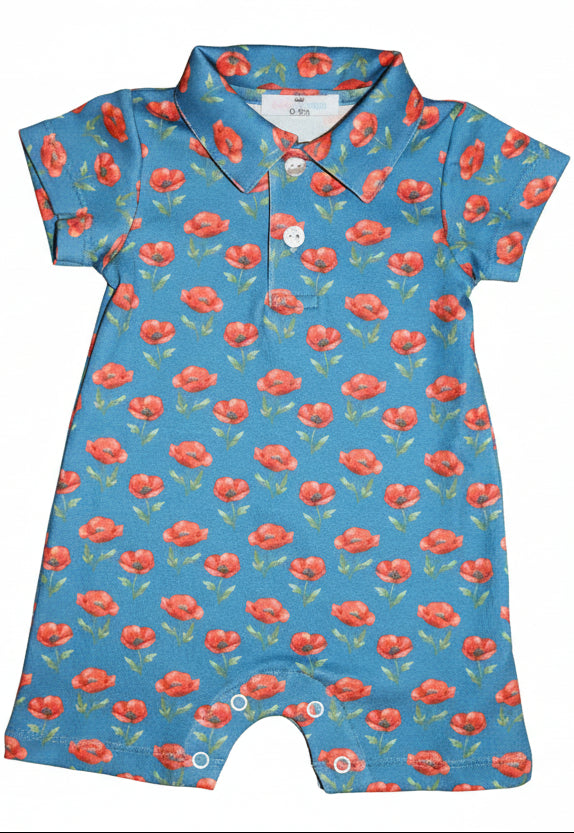 Red Poppy Boys Collared Romper