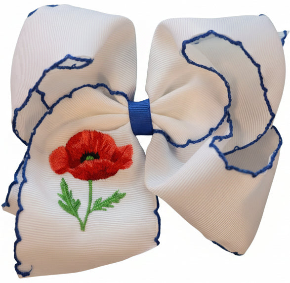 Embroidered Red Poppy Bow