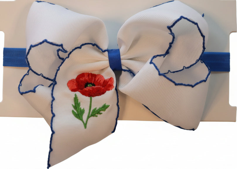 Embroidered Red Poppy Bow
