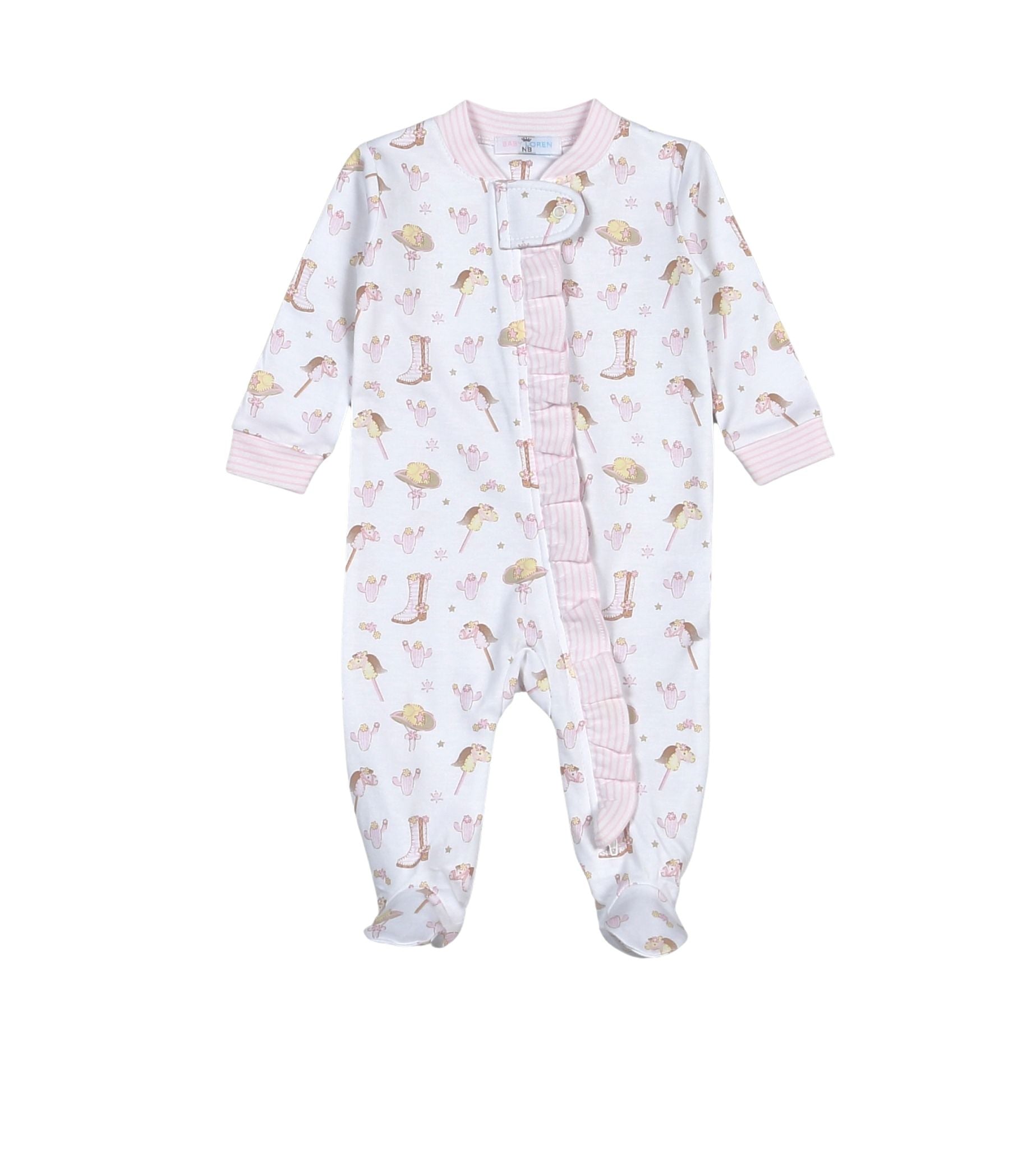 Pink Howdy Baby Zipper Footie