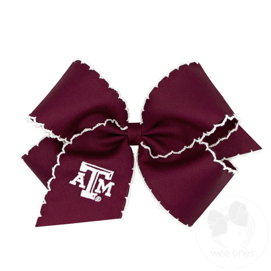 Texas A&M King Grosgrain Hair Bow with Moonstitch Edge and Embroidered Logo