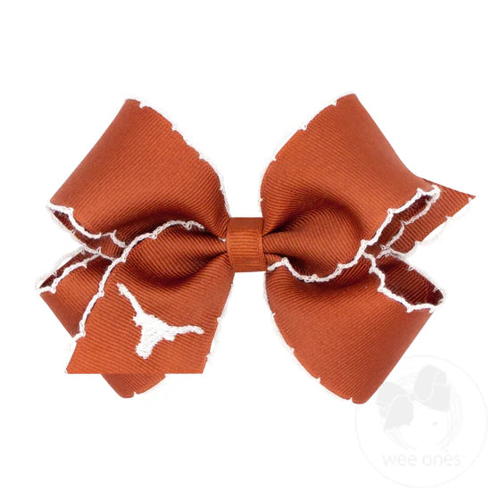 UT Longhorns Medium Grosgrain Hair Bow with Moonstitch Edge and Embroidered Logo