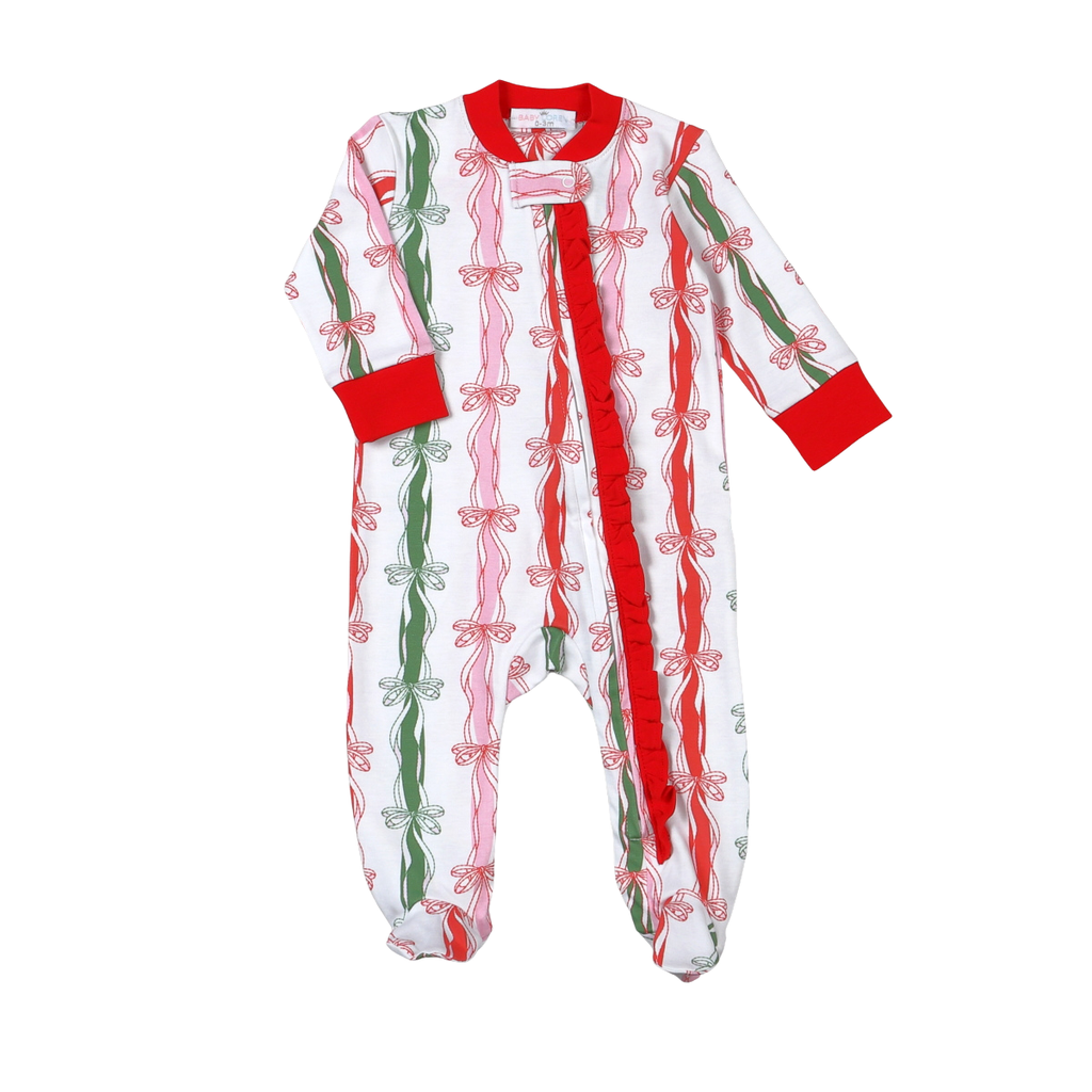 Christmas In Bows Zipper Footie