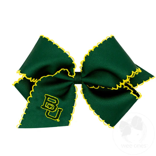 Baylor King Grosgrain Hair Bow with Moonstitch Edge and Embroidered Logo