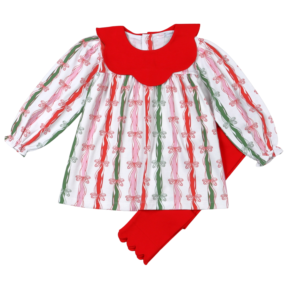Christmas In Bows Scallop Collar Pants Set