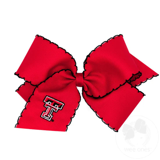 Texas Tech King Grosgrain Hair Bow with Moonstitch Edge and Embroidered Logo