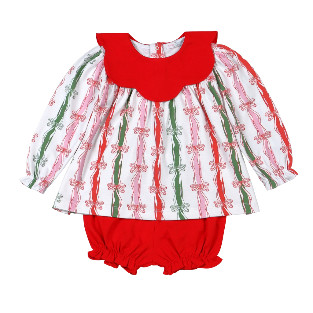 Christmas In Bows Scallop Collar Bloomers Set